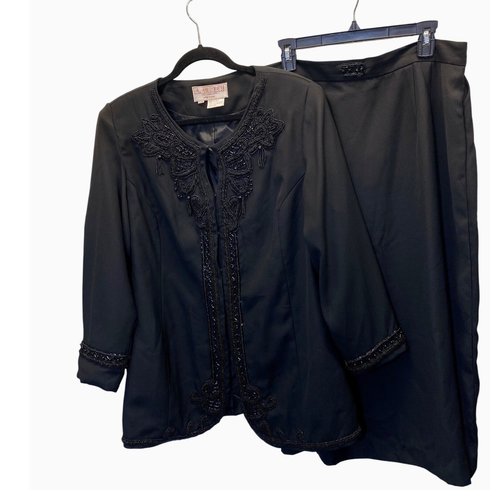 A. Audrey Skirt Suit Women 22W Black Beaded Collarless Jacket Maxi Skirt Set